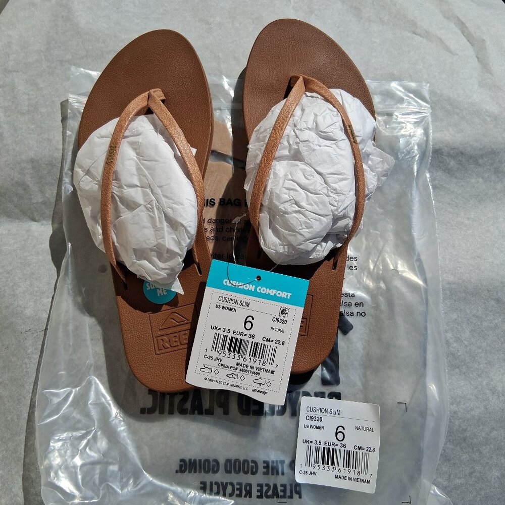 REEF CUSHION SLIM Flip Flops Womens Size 6 Natural CI9320 New in Bag